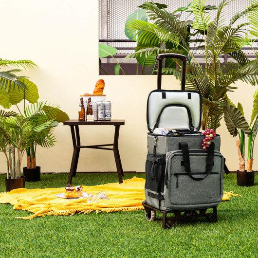 50-Can Large Leakproof Rolling Cooler with Detachable Bottom Plate-Gray at Set Shop and Smile