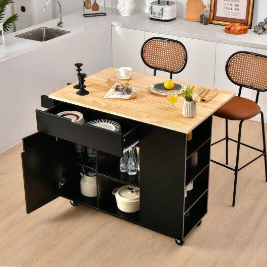 Drop-Leaf Kitchen Island with Rubber Wood Top at Set Shop and Smile