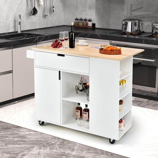 Drop-Leaf Kitchen Island with Rubber Wood Top-White at Set Shop and Smile