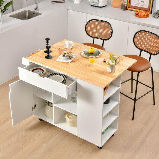 Drop-Leaf Kitchen Island with Rubber Wood Top-White at Set Shop and Smile