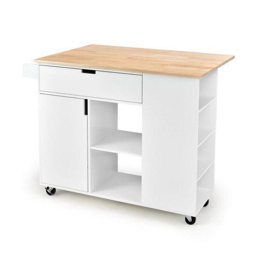 Drop-Leaf Kitchen Island with Rubber Wood Top-White at Set Shop and Smile