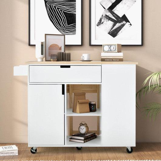 Drop-Leaf Kitchen Island with Rubber Wood Top-White at Set Shop and Smile