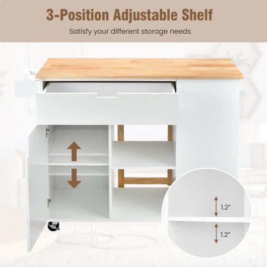 Drop-Leaf Kitchen Island with Rubber Wood Top-White at Set Shop and Smile