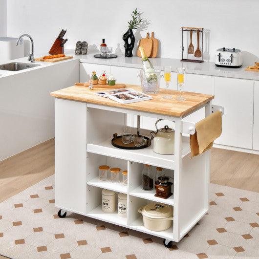 Kitchen Island Trolley Cart on Wheels with Storage Open Shelves and Drawer-White at Set Shop and Smile