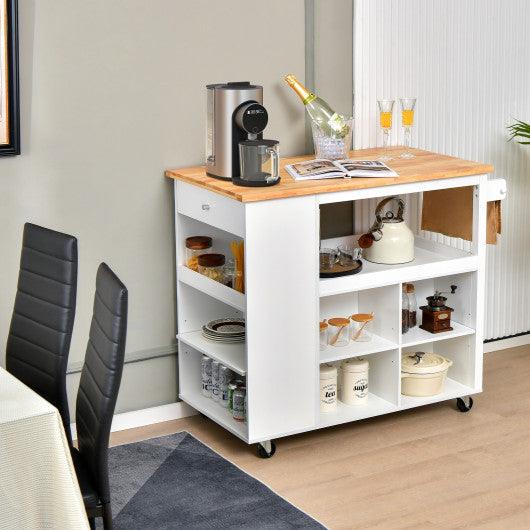 Kitchen Island Trolley Cart on Wheels with Storage Open Shelves and Drawer-White at Set Shop and Smile