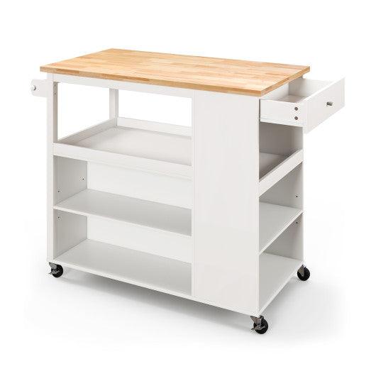 Kitchen Island Trolley Cart on Wheels with Storage Open Shelves and Drawer-White at Set Shop and Smile