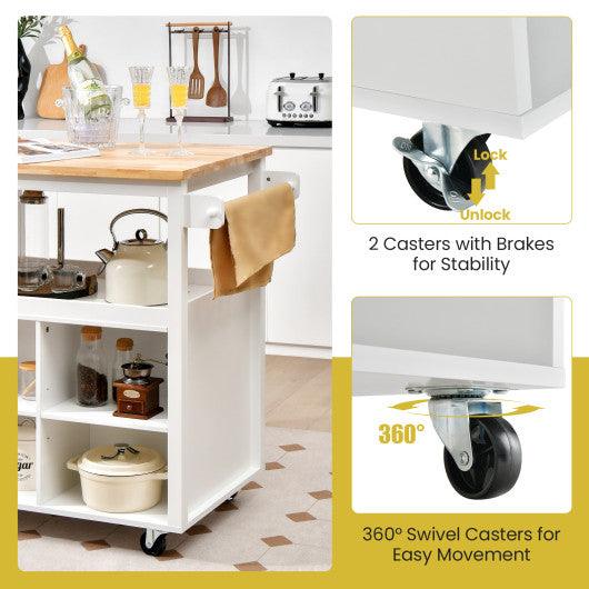 Kitchen Island Trolley Cart on Wheels with Storage Open Shelves and Drawer-White at Set Shop and Smile