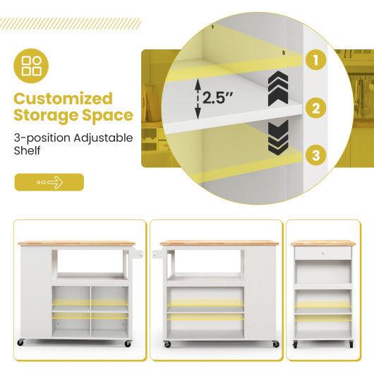 Kitchen Island Trolley Cart on Wheels with Storage Open Shelves and Drawer-White at Set Shop and Smile