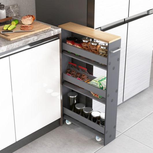 Rolling Kitchen Slim Storage Cart Mobile Shelving Organizer with Handle-Gray at Set Shop and Smile