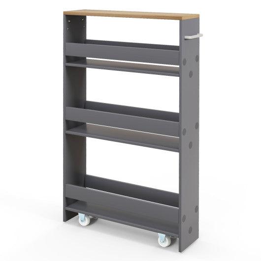 Rolling Kitchen Slim Storage Cart Mobile Shelving Organizer with Handle-Gray at Set Shop and Smile