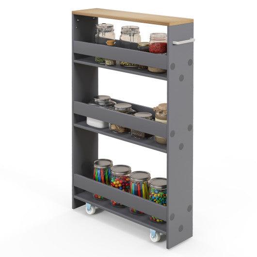Rolling Kitchen Slim Storage Cart Mobile Shelving Organizer with Handle-Gray at Set Shop and Smile