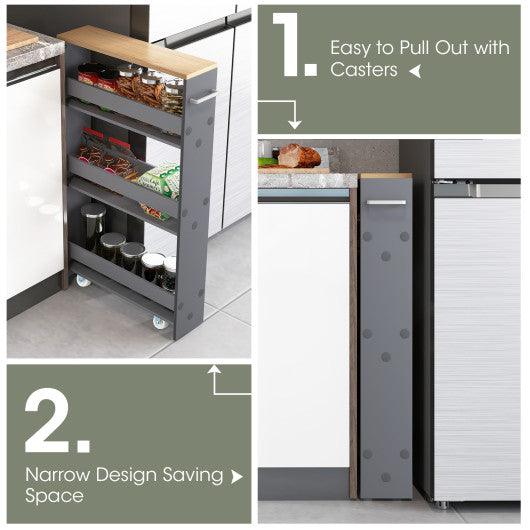 Rolling Kitchen Slim Storage Cart Mobile Shelving Organizer with Handle-Gray at Set Shop and Smile