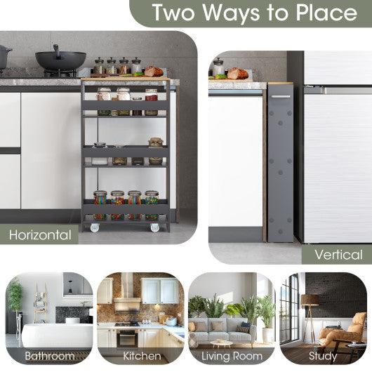 Rolling Kitchen Slim Storage Cart Mobile Shelving Organizer with Handle-Gray at Set Shop and Smile