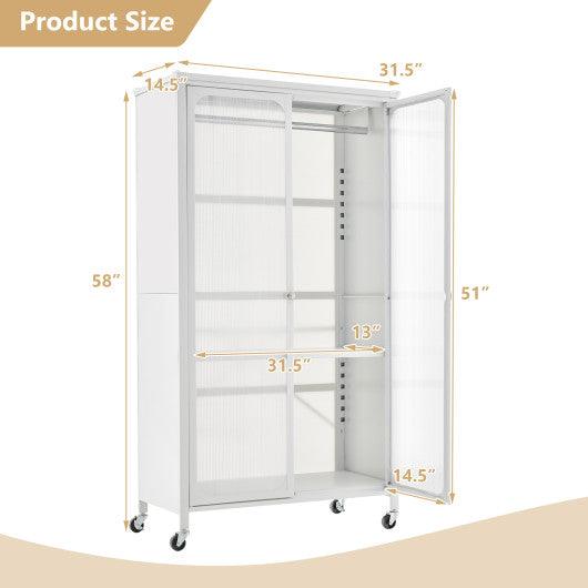 Rolling Storage Armoire Closet with Hanging Rod and Adjustable Shelf-White at Set Shop and Smile