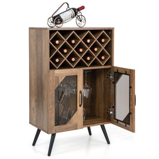 2-Door Farmhouse Kitchen Storage Bar Cabinet with Wine Rack and Glass Holder-Rustic Brown at Set Shop and Smile