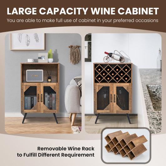 2-Door Farmhouse Kitchen Storage Bar Cabinet with Wine Rack and Glass Holder-Rustic Brown at Set Shop and Smile