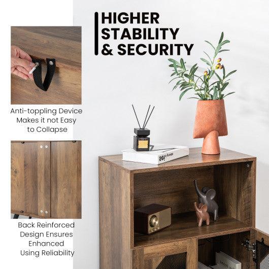 2-Door Farmhouse Kitchen Storage Bar Cabinet with Wine Rack and Glass Holder-Rustic Brown at Set Shop and Smile