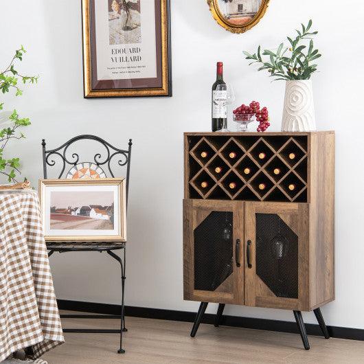 2-Door Farmhouse Kitchen Storage Bar Cabinet with Wine Rack and Glass Holder-Rustic Brown at Set Shop and Smile