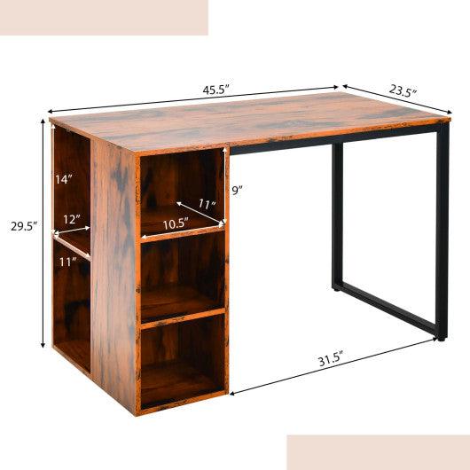 Computer Desk with 5 Side Shelves and Metal Frame-Rustic Brown at Set Shop and Smile