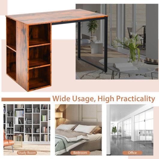 Computer Desk with 5 Side Shelves and Metal Frame-Rustic Brown at Set Shop and Smile