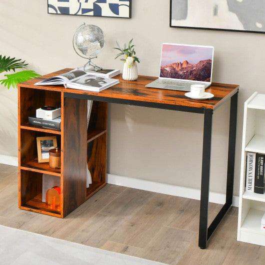 Computer Desk with 5 Side Shelves and Metal Frame-Rustic Brown at Set Shop and Smile
