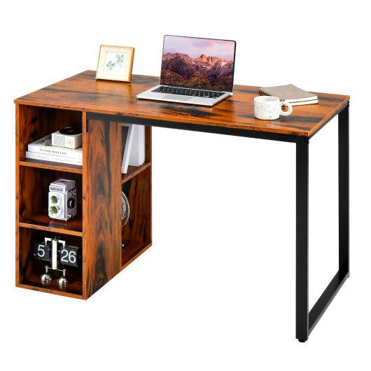 Computer Desk with 5 Side Shelves and Metal Frame-Rustic Brown at Set Shop and Smile