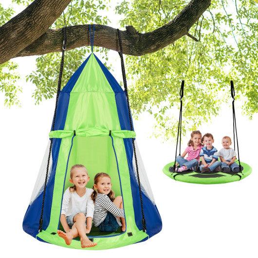 2-in-1 40 Inch Kids Hanging Chair Detachable Swing Tent Set-Green at Set Shop and Smile