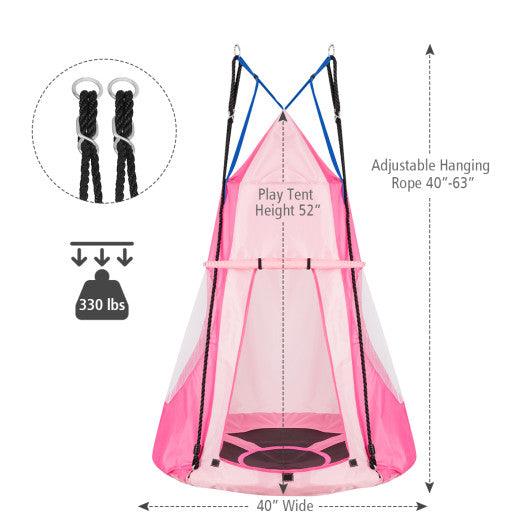 2-in-1 40 Inch Kids Hanging Chair Detachable Swing Tent Set-Pink at Set Shop and Smile