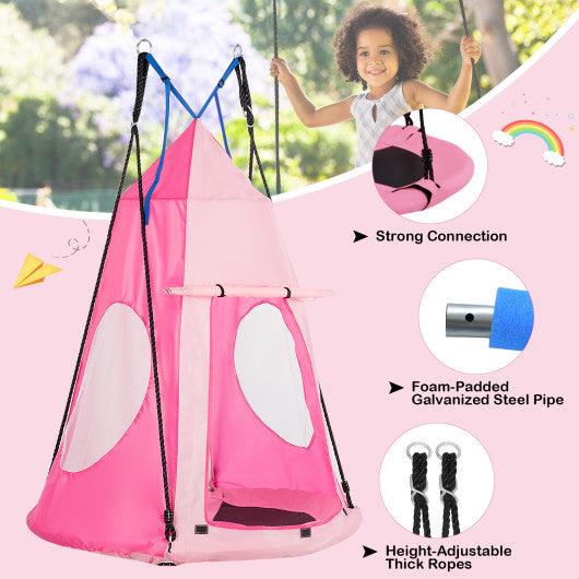 2-in-1 40 Inch Kids Hanging Chair Detachable Swing Tent Set-Pink at Set Shop and Smile