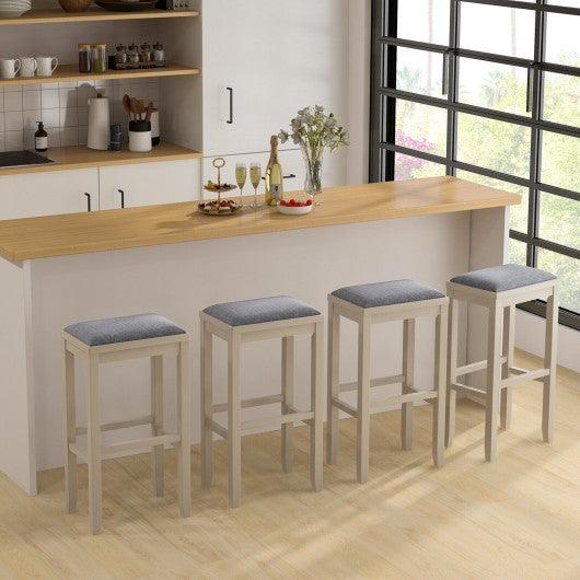 2 Pieces 31 Inch Upholstered Bar Stool Set with Solid Rubber Wood Frame and Footres-White at Set Shop and Smile