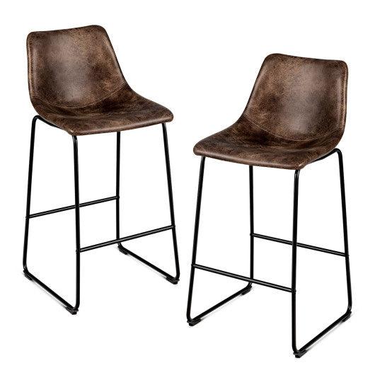 Set of 2 Bar Stool Faux Suede Upholstered Chairs-Brown at Set Shop and Smile