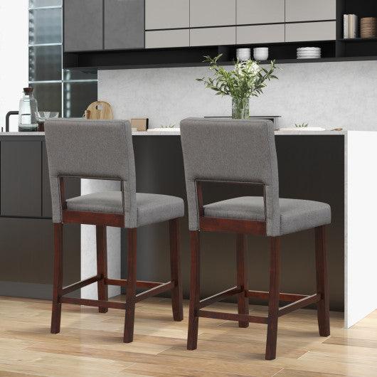 2 Piece Bar Chair Set with Hollowed Back and Rubber Wood Legs-Gray at Set Shop and Smile