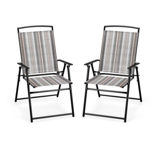 Set of 2 Patio Folding Sling Chairs Space-saving Dining Chair-Gray at Set Shop and Smile