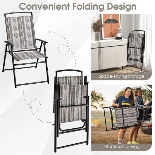 Set of 2 Patio Folding Sling Chairs Space-saving Dining Chair-Gray at Set Shop and Smile