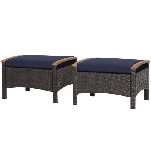 Set of 2 Fade-Resistant Wicker Patio Ottoman-Navy at Set Shop and Smile