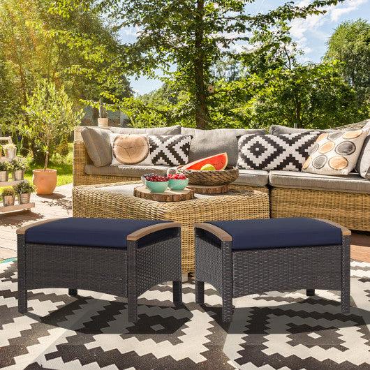Set of 2 Fade-Resistant Wicker Patio Ottoman-Navy at Set Shop and Smile