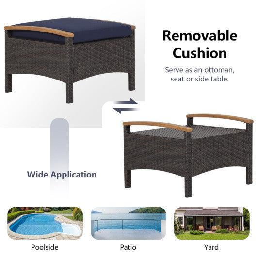 Set of 2 Fade-Resistant Wicker Patio Ottoman-Navy at Set Shop and Smile