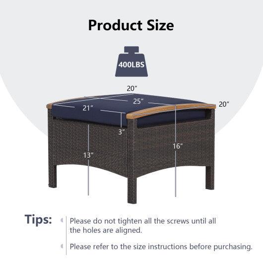 Set of 2 Fade-Resistant Wicker Patio Ottoman-Navy at Set Shop and Smile