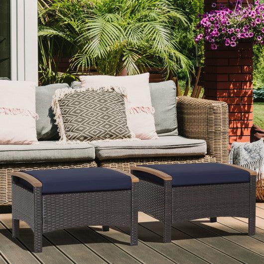 Set of 2 Fade-Resistant Wicker Patio Ottoman-Navy at Set Shop and Smile