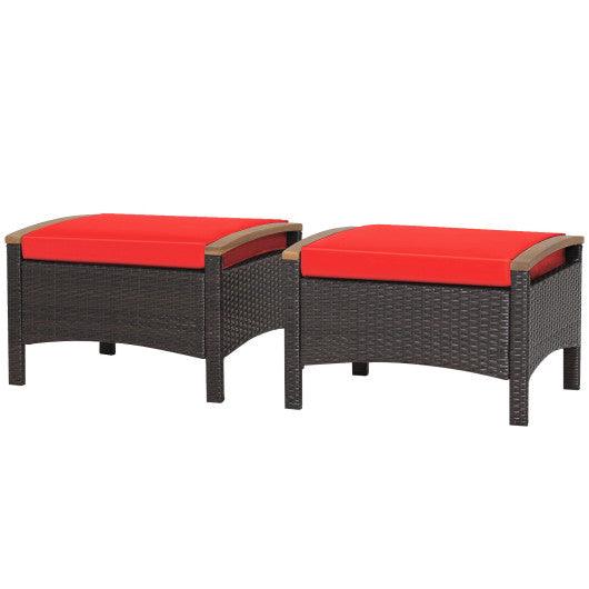 Set of 2 Fade-Resistant Wicker Patio Ottoman-Red at Set Shop and Smile