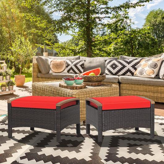 Set of 2 Fade-Resistant Wicker Patio Ottoman-Red at Set Shop and Smile