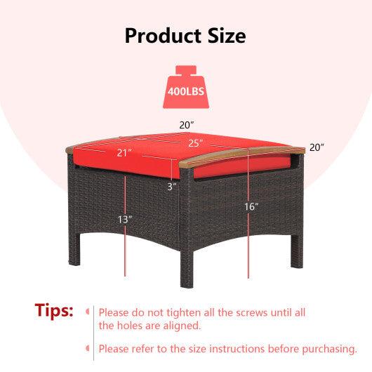 Set of 2 Fade-Resistant Wicker Patio Ottoman-Red at Set Shop and Smile