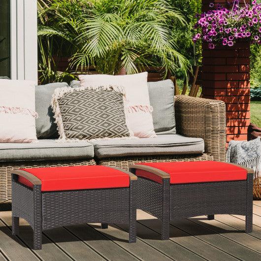 Set of 2 Fade-Resistant Wicker Patio Ottoman-Red at Set Shop and Smile