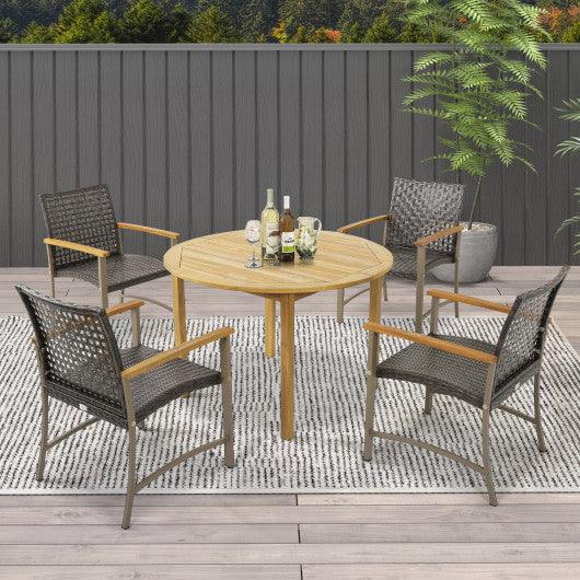 Set of 4 Patio Rattan Dining Chairs with Acacia Wood Armrests-Set of 4 at Set Shop and Smile