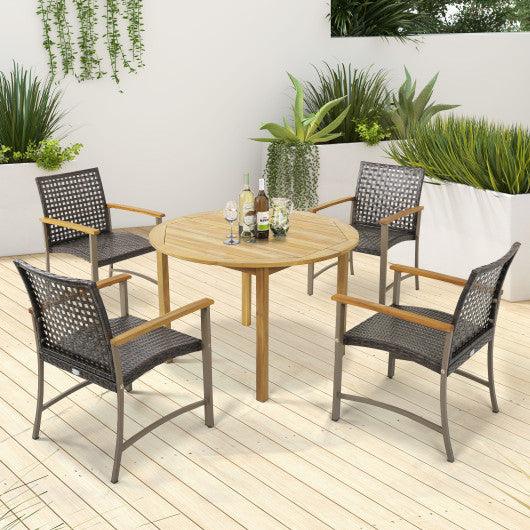 Set of 4 Patio Rattan Dining Chairs with Acacia Wood Armrests-Set of 4 at Set Shop and Smile