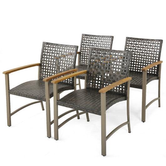 Set of 4 Patio Rattan Dining Chairs with Acacia Wood Armrests-Set of 4 at Set Shop and Smile