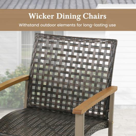 Set of 4 Patio Rattan Dining Chairs with Acacia Wood Armrests-Set of 4 at Set Shop and Smile