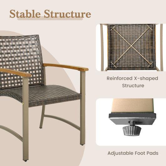 Set of 4 Patio Rattan Dining Chairs with Acacia Wood Armrests-Set of 4 at Set Shop and Smile