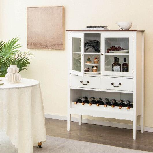 Sideboard Buffet Cabinet with 2 Tempered Glass Doors-White at Set Shop and Smile
