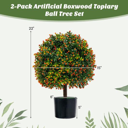 2-Pack Artificial Boxwood Topiary Ball Tree with Orange Fruit at Set Shop and Smile